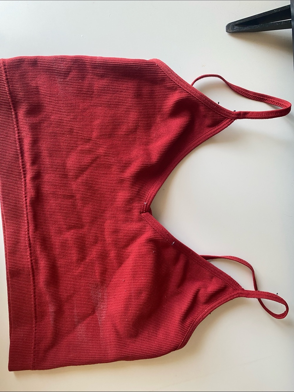 Garage Ribbed Red Bandeau Bralette with Thin Straps
